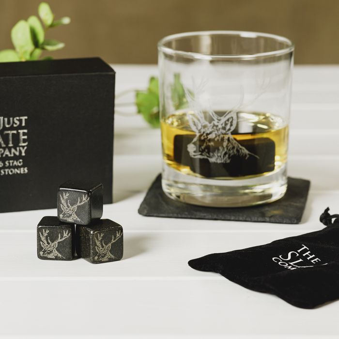 Just Slate Set of Stag Engraved Whisky Stones