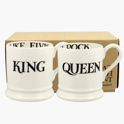 Emma Bridgewater Black Toast King & Queen Set Of 2 Half Pint Mugs