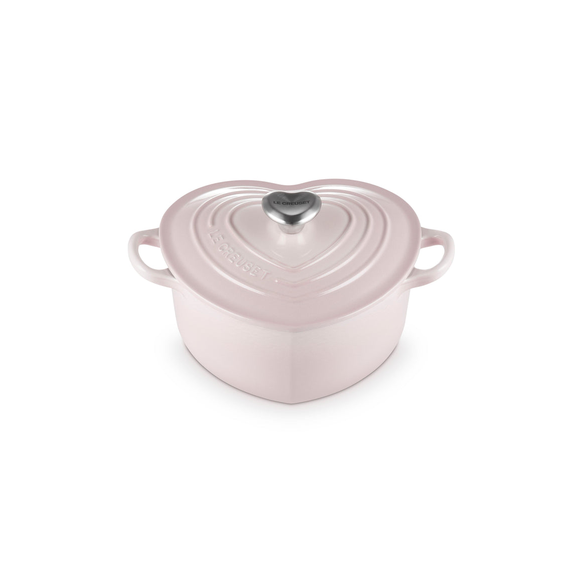 Le Creuset Cast Iron Heart Casserole with Stainless Steel Heart Knob Shell Pink