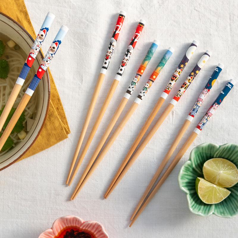 Rex Wooden Beckoning Cats Chopstick Set