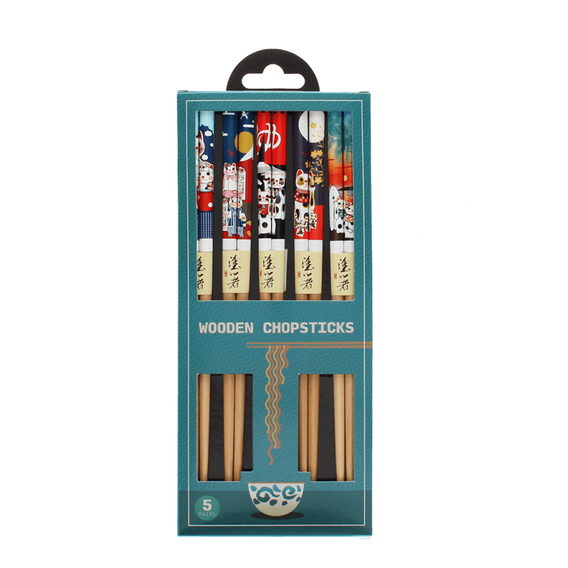 Rex Wooden Beckoning Cats Chopstick Set
