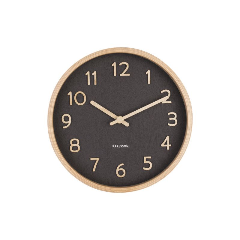 Karlsson Pure Black Wood Grain Small Clock