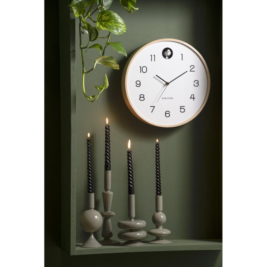 Karlsson Natural & White Round Cuckoo Birchwood Clock