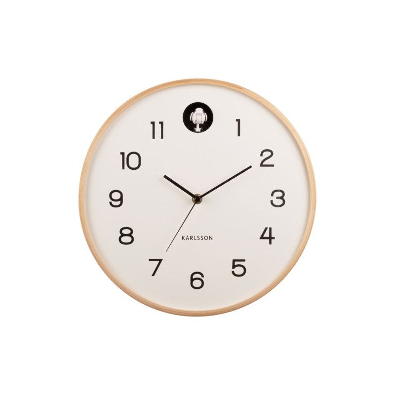 Karlsson Natural & White Round Cuckoo Birchwood Clock