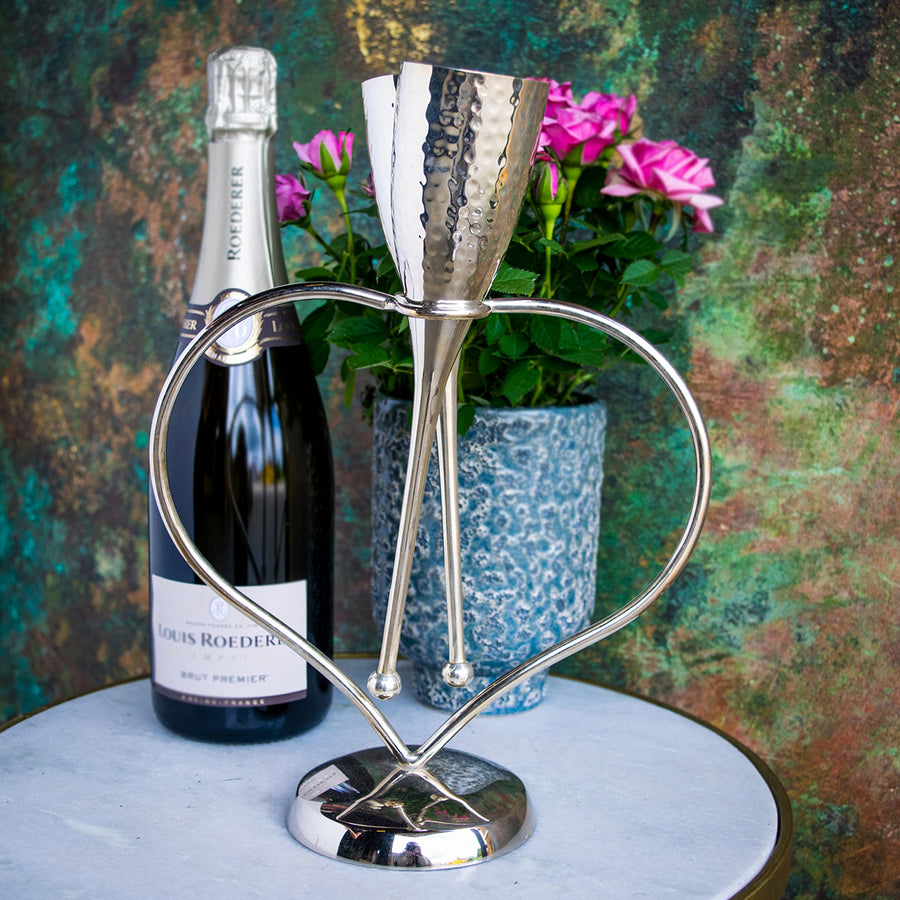 Culinary Concepts Silver Entwined Heart Lovers Flutes