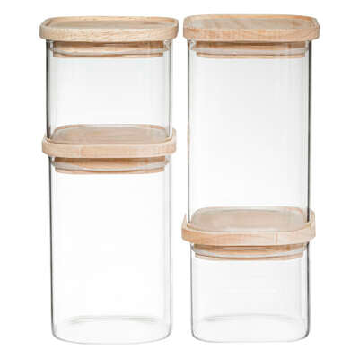 MGT Glass Storage Jars with Wooden Lids Set of 4