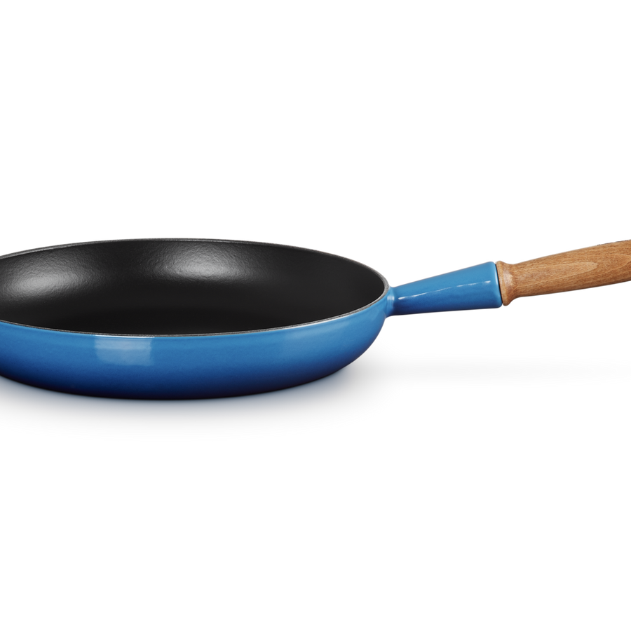 Le Creuset Signature Cast Iron Frying Pan with Wooden Handle 28cm Azure