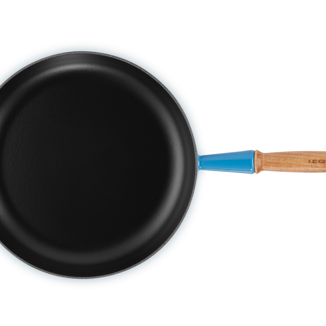 Le Creuset Signature Cast Iron Frying Pan with Wooden Handle 28cm Azure