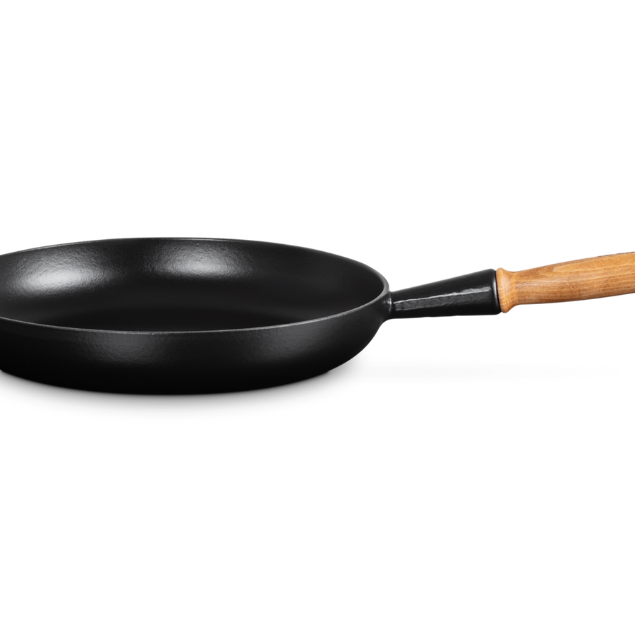 Le Creuset Signature Cast Iron Frying Pan with Wooden Handle 28cm Satin Black