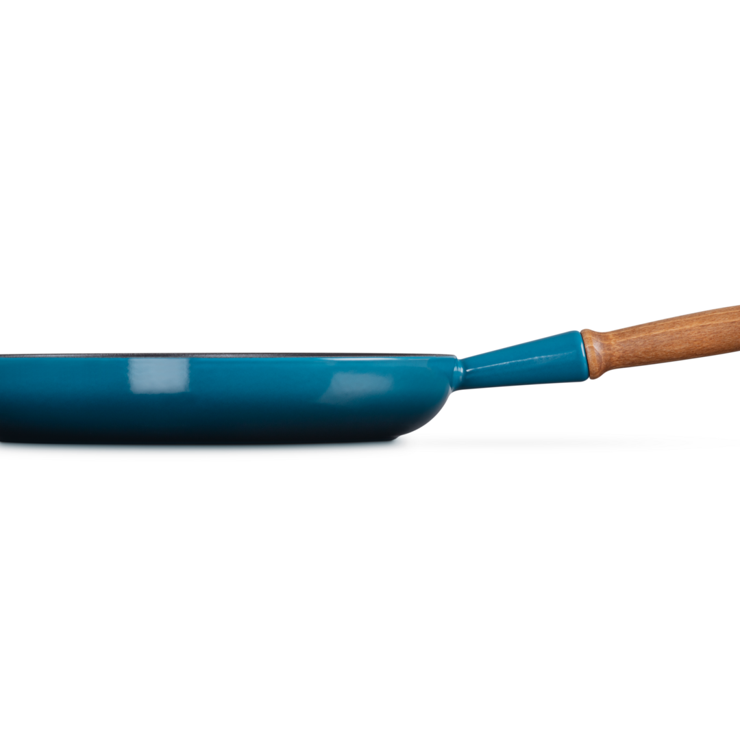 Le Creuset Signature Cast Iron Frying Pan with Wooden Handle 28cm Deep Teal