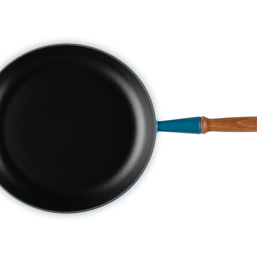 Le Creuset Signature Cast Iron Frying Pan with Wooden Handle 28cm Deep Teal