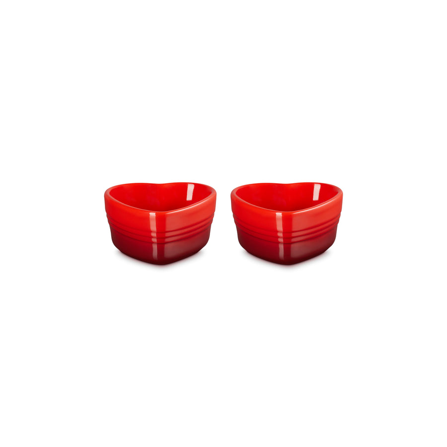 Le Creuset Stoneware Set of Two Heart Ramekins Cerise