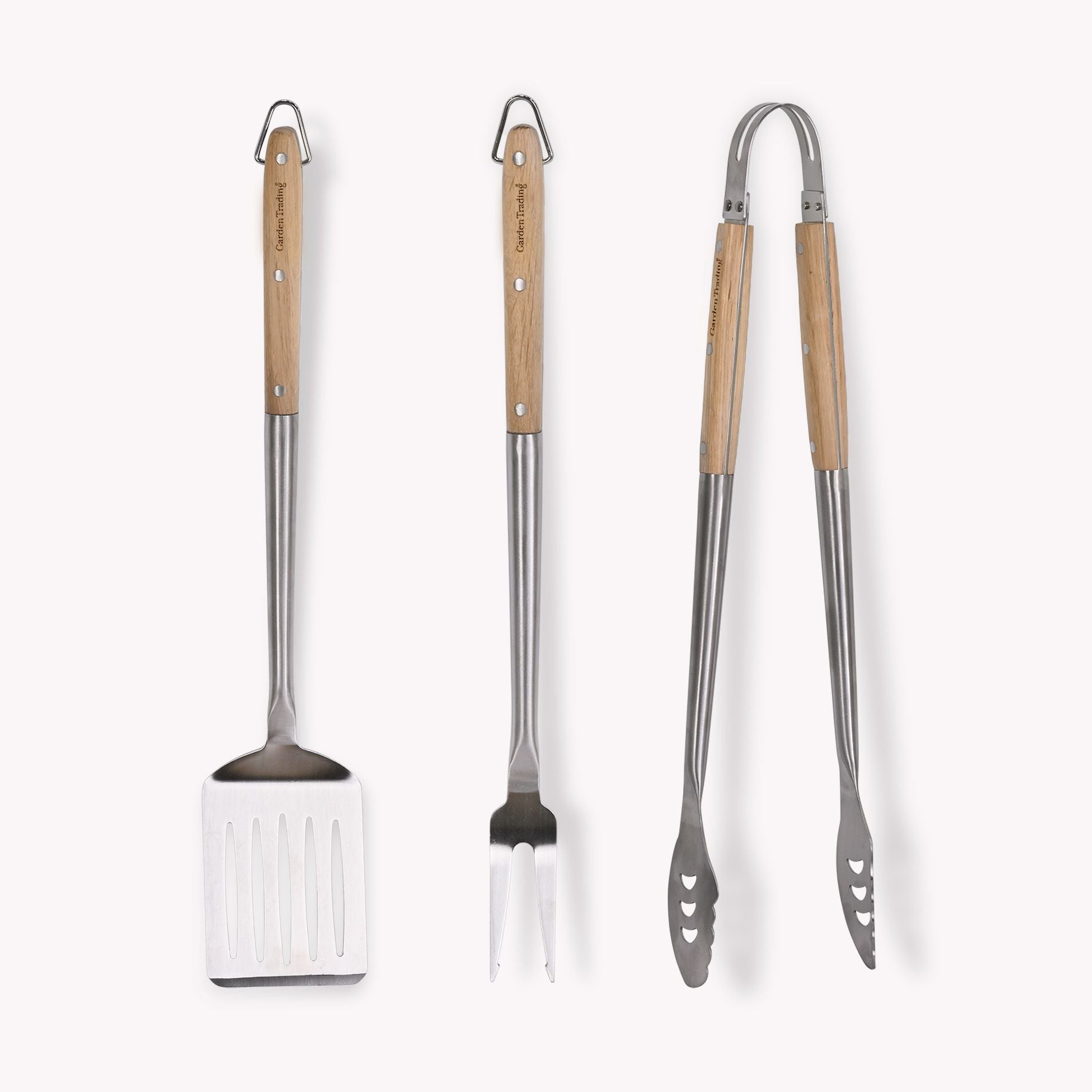 Garden Trading Oak & Stainless Steel BBQ Tools Set of 3