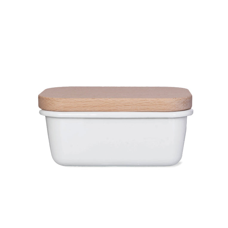 Garden Trading Enamel Warm White Butter Dish & Wood Lid