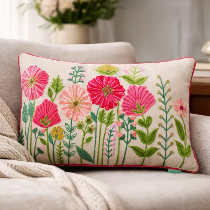 Aquarelle Ensley Linen & Pink Cushion