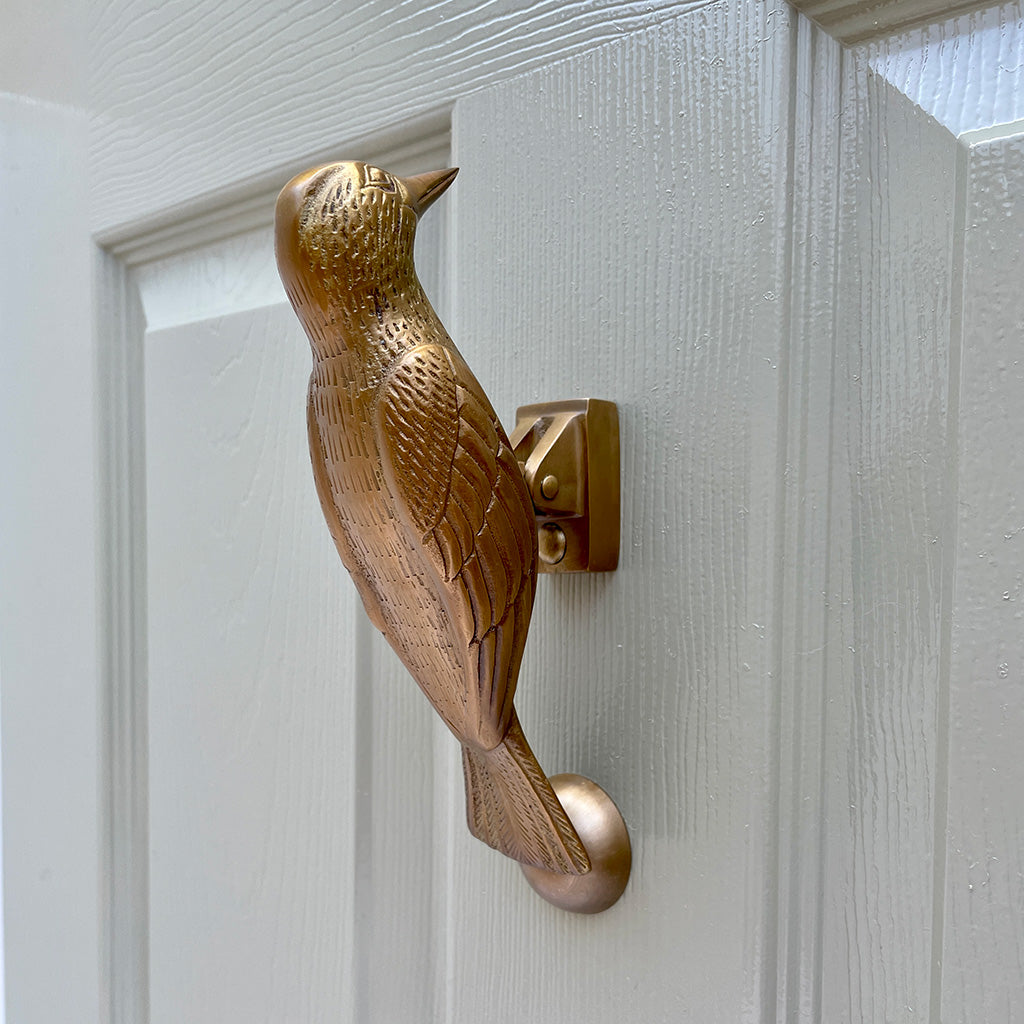 Adams & Mack Aged Brass Woodpecker Knocker