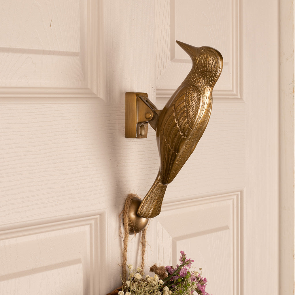 Adams & Mack Aged Brass Woodpecker Knocker