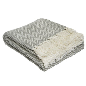 Weaver Green Dove Grey Herringbone Blanket