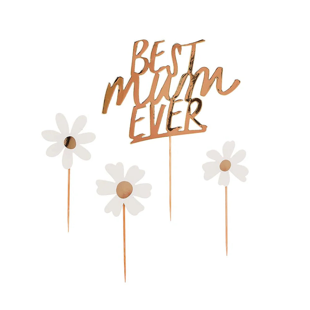 Hootyballoo Gold 'Best Mum Ever' Cake Topper Set