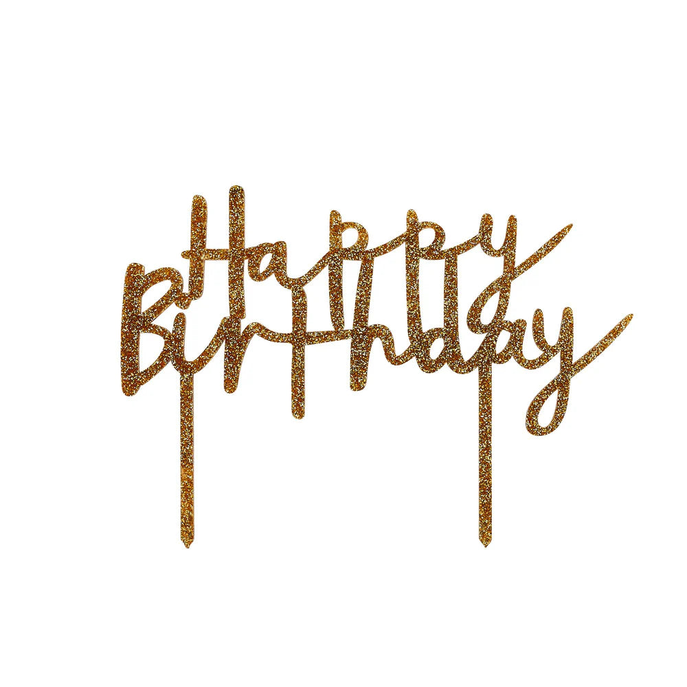 Hootyballoo Gold Glitter Happy Birthday Topper