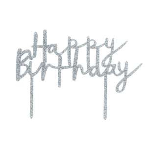Hootyballoo Silver Glitter Happy Birthday Topper