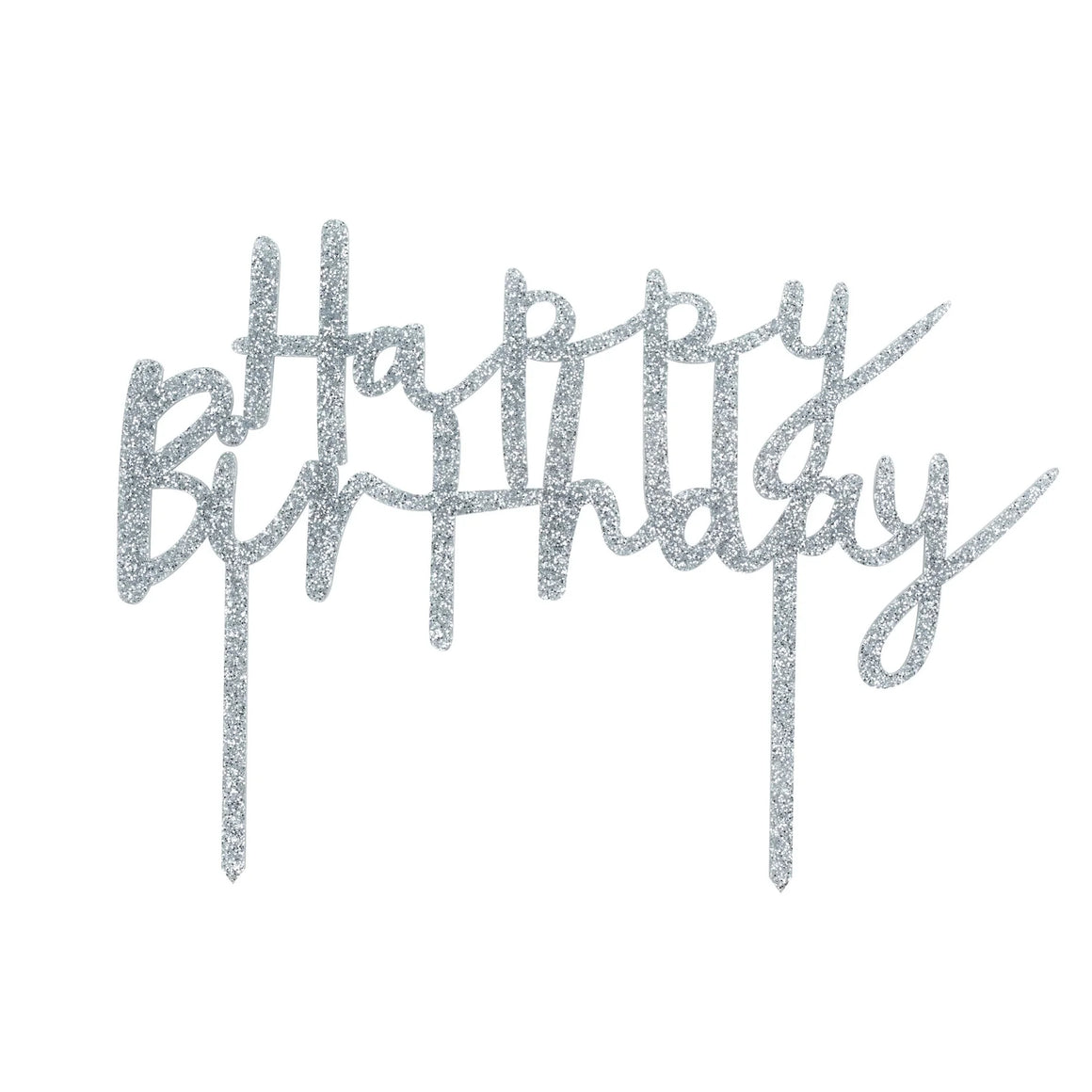 Hootyballoo Silver Glitter Happy Birthday Topper