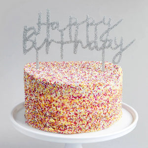 Hootyballoo Silver Glitter Happy Birthday Topper