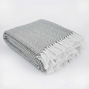 Weaver Green Slate Grey Herringbone Blanket
