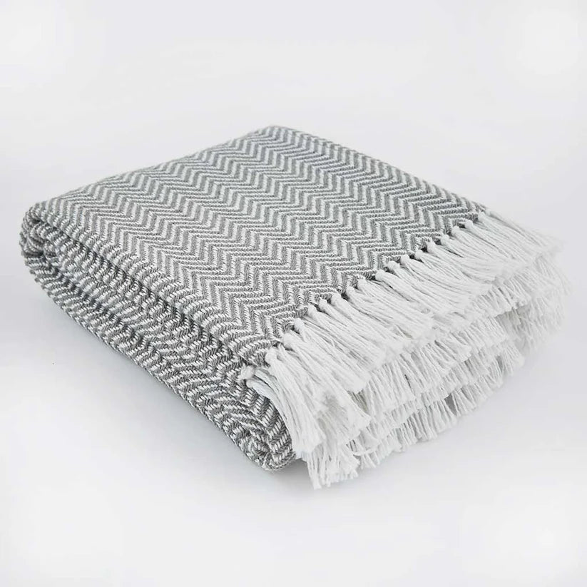 Weaver Green Slate Grey Herringbone Blanket