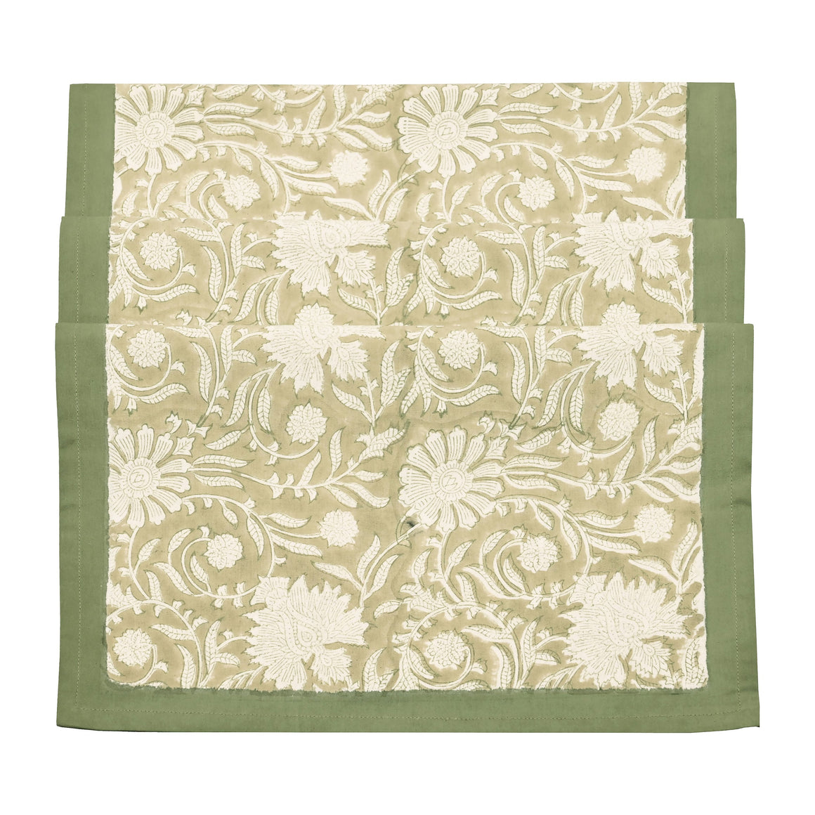 Walton & Co Elise Hand Block Olive Table Runner