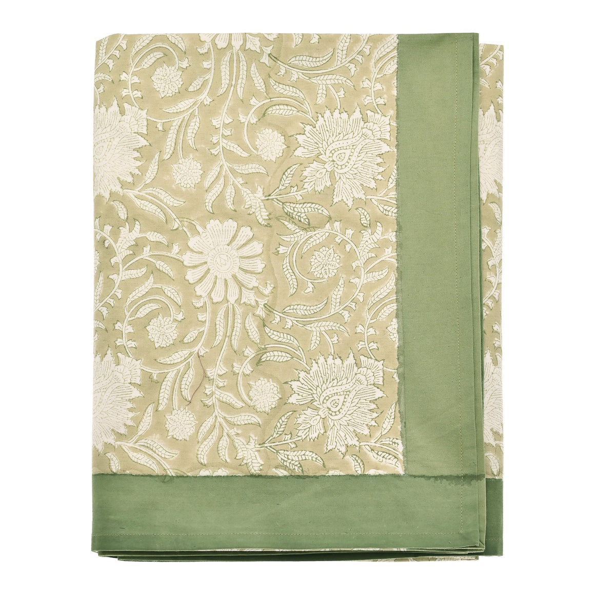 Walton & Co Elise Hand Block Olive Tablecloth