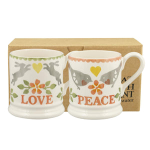 Emma Bridgewater Loverbirds Coral Set of 2 Half Pint Mugs