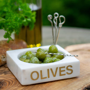 Culinary Concepts Set of 4 Olive Picks & Marble Dish