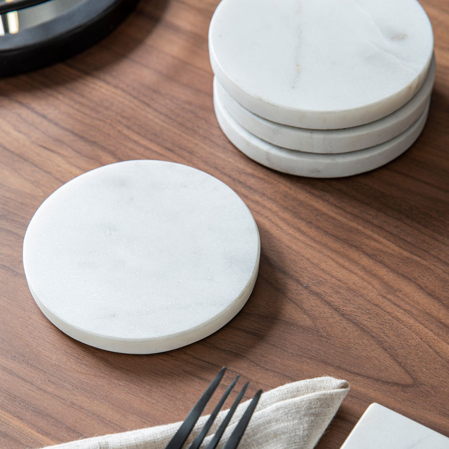 Garden Trading Round White Marble Set of 4 Coasters