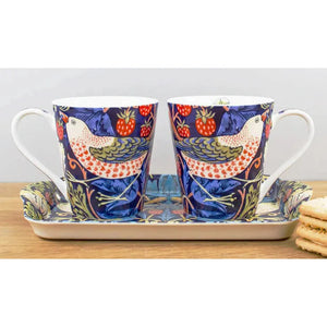 Spode, William Morris& Co Strawberry Thief Blue- Mug & Tray Set