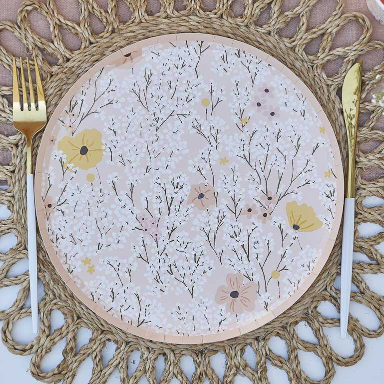 Ginger Ray Pink Floral Paper Plates