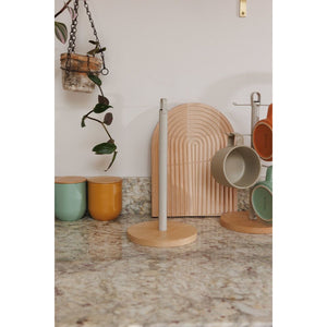 KitchenCraft Idilica Metal Kitchen Roll Holder With Beechwood Base