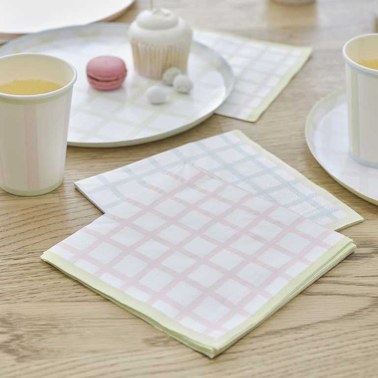 Ginger Ray Pastel Gingham Paper Napkins