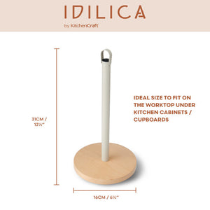 KitchenCraft Idilica Metal Kitchen Roll Holder With Beechwood Base