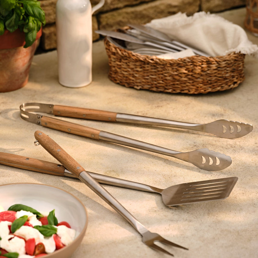 Garden Trading Oak & Stainless Steel BBQ Tools Set of 3