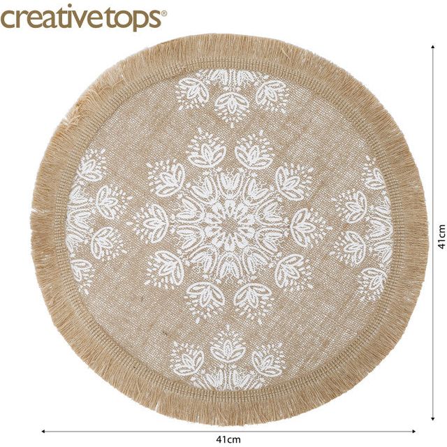 Creative Tops White Leaf Hessian Placemats