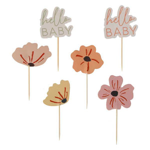 Ginger Ray Floral 'Hello Baby' Cake Toppers