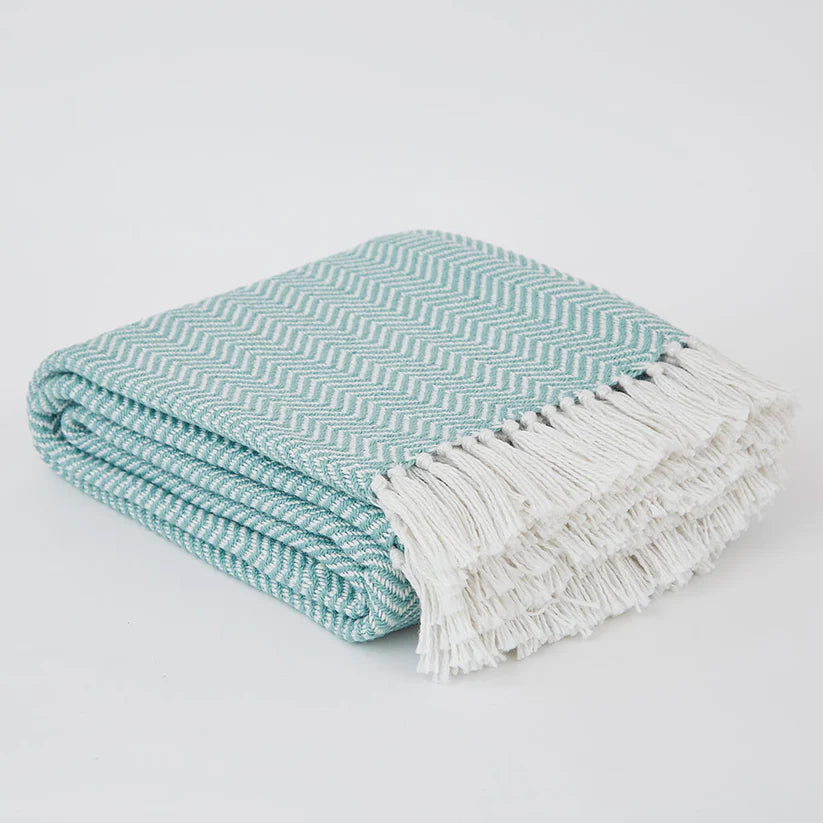 Weaver Green Teal Herringbone Blanket