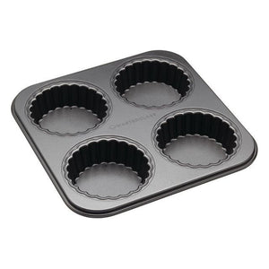 MasterClass Non-Stick Four Hole Fluted Loose Base Tartlet Pan