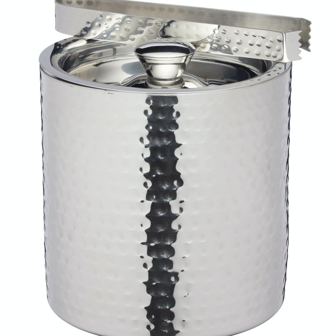 BarCraft Small Hammered Ice Bucket with Lid and Tongs