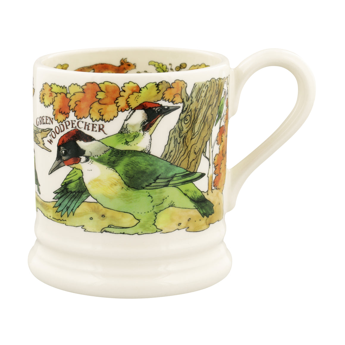 Emma Bridgewater In The Woods Green Woodpecker & Squirrel Half Pint Mug