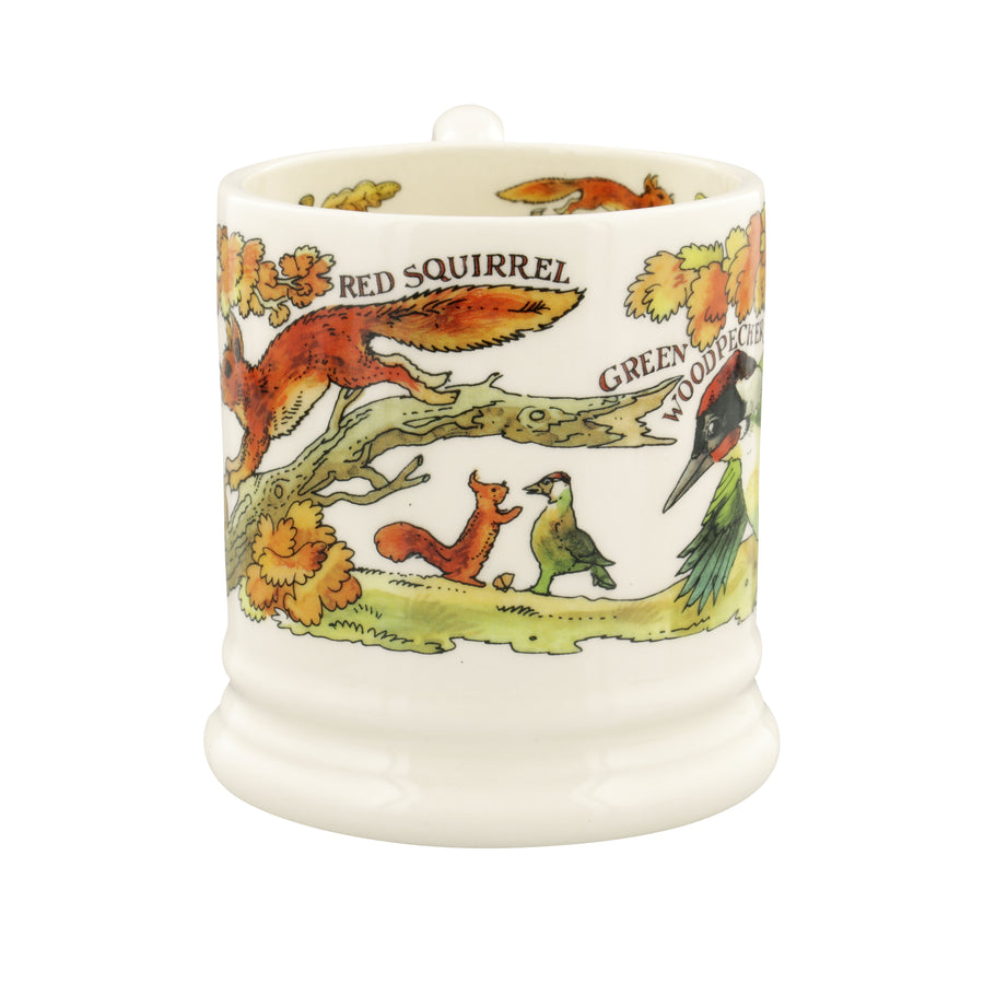 Emma Bridgewater In The Woods Green Woodpecker & Squirrel Half Pint Mug