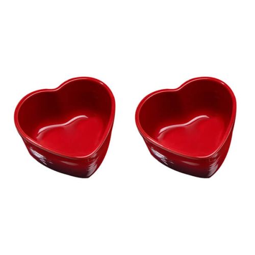 Le Creuset Stoneware Cerise Set of 2 Heart Ramekins