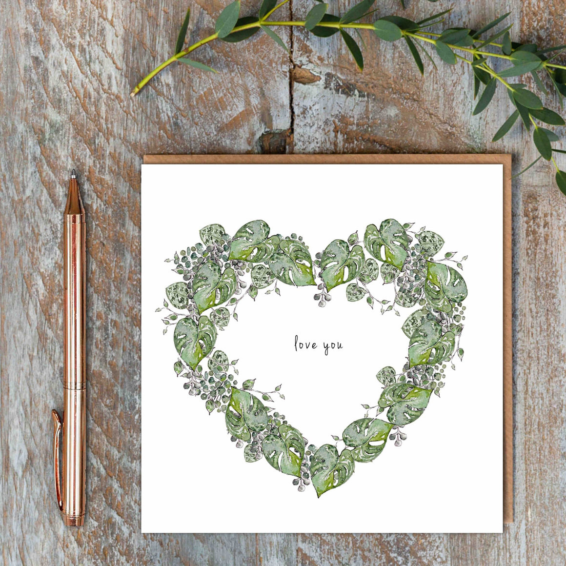 Toasted Crumpet Love You Greenery Heart Card