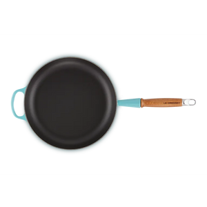 Le Creuset Signature Cast Iron Teal 28cm Frying Pan with Wooden Handle